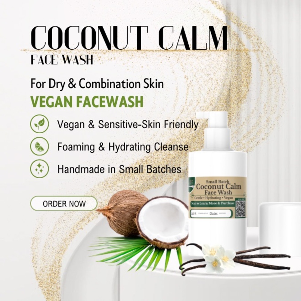 Coconut Calm Face Wash Aloe & Coconut Milk Vegan Handmade Skincare 8oz Foam Pump - Picture 3 of 8